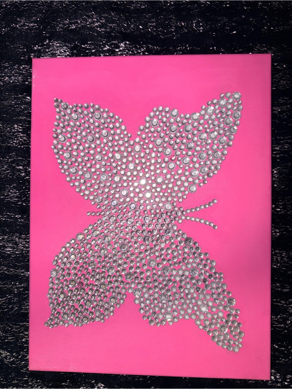 Crystal Butterfly Wall Art on Hot Pink Canvas